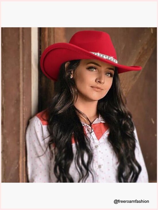 Western Cowboy Hat Wide Brim Rhinestone Felt Fedora Unisex main image 7